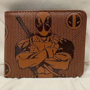 Disney Marvel Deadpool Embossed Brown Bifold Wallet NWT Superhero